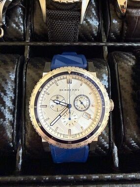 Burberry Silver and Blue Chronograph Watch